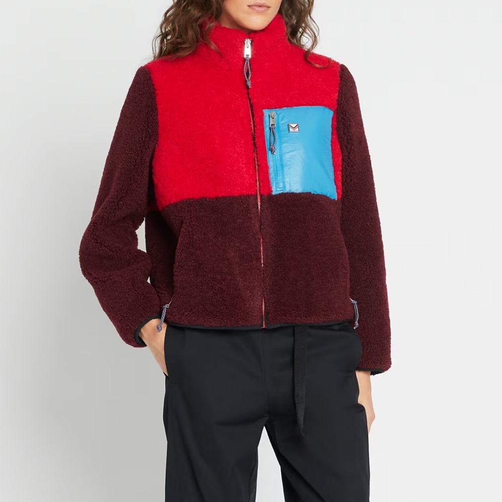 Tory Burch COLORBLOCK FLEECE JACKET NWT Tory Burch burgundy red fleece jacket XS